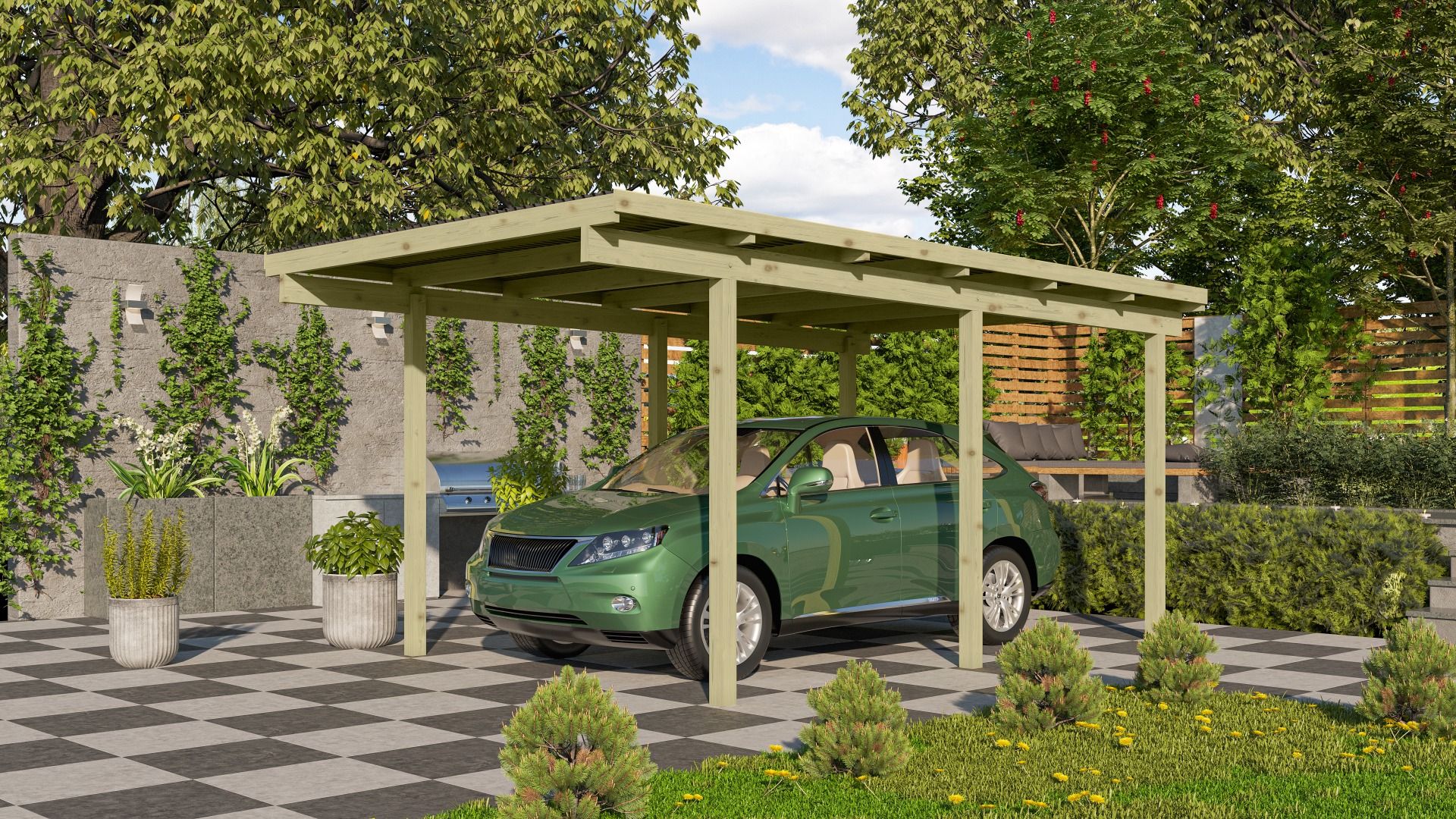 Karibu Eco előre gyártott kocsibeálló Deluxe Building